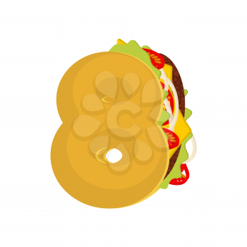 Number 8 tacos. Mexican fast food font eight. Taco alphabet symbol. Mexico meal ABC