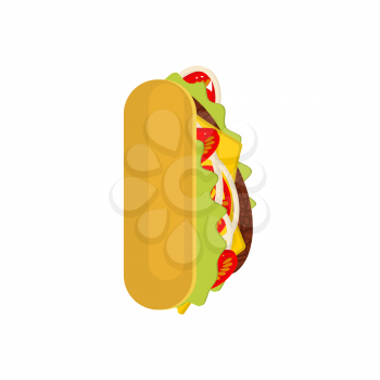 Letter I tacos. Mexican fast food font. Taco alphabet symbol. Mexico meal ABC