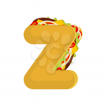 Letter Z tacos. Mexican fast food font. Taco alphabet symbol. Mexico meal ABC