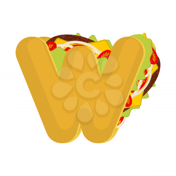 Letter W tacos. Mexican fast food font. Taco alphabet symbol. Mexico meal ABC