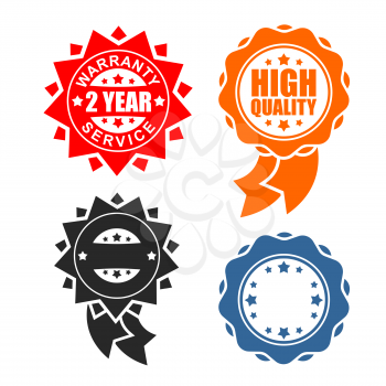 Quality sign icon template set. Warranty and service Ribbon symbol. Rubber Seal