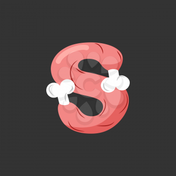 Letter S meat font. Pork and bone alphabet sign. Ham lettering. Beef ABC symbol
