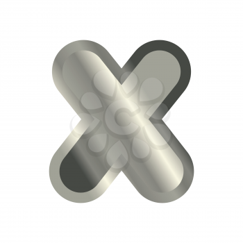Letter X steel font. Metal alphabet sign. Iron ABC symbol. chromium lettering. Silver typography
