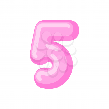 Number 5 candy font. Caramel alphabet five. lollipop lettering. Sweet ABC sign
