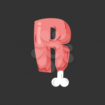 Letter R meat font. Pork and bone alphabet sign. Ham lettering. Beef ABC symbol
