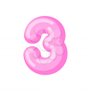 Number 3 candy font. Caramel alphabet three. lollipop lettering. Sweet ABC sign
