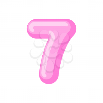 Number 7 candy font. Caramel alphabet seven. lollipop lettering. Sweet ABC sign
