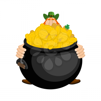 St.Patricks Day. Leprechaun and pot of gold. Magic dwarf and boiler of golden coins. National Holiday in Ireland. Traditional Irish Festival

