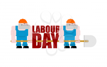 Labor Day logo. Workers and shovels. Sign for holiday. Hand tools for work
