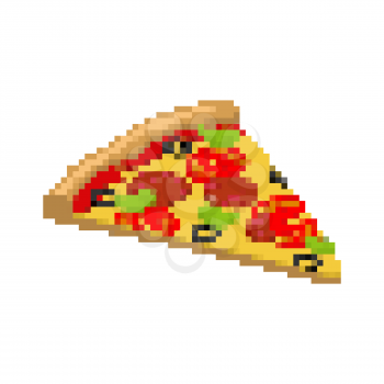 Pizza pixel art. Piece of pizza is pixelated. Fast food isolated