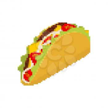 Taco pixel art. Tacos are pixelated. Mexican Fast Food is isolated. Mexico national food
