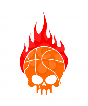Skull basketball and fire. Ball is head of skeleton. Emblem for sports fans
