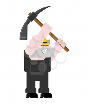 Miner worker mining isolated. collier with pickaxe. Pitman is at work in mine. Working Coal Mining. Vector illustration

