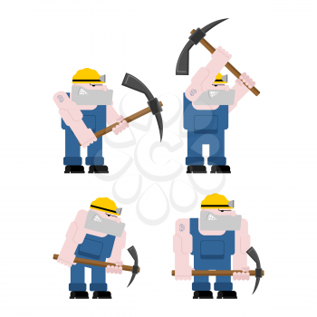 Miner worker mining set. collier with pickaxe. Pitman is at work in mine. Working Coal Mining. Vector illustration
