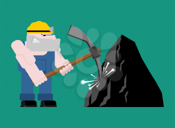 Miner worker mining isolated. collier with pickaxe. Pitman is at work in mine. Working Coal Mining. Vector illustration
