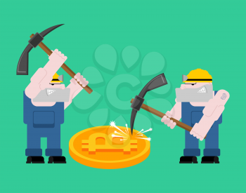 Mining bitcoin pool concept.  Minir Extraction Crypto currency businessman screams for virtual money. Vector illustration