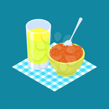 Red lentils Porridge and fruit juice. Breakfast Healthy food. Vector illustration
