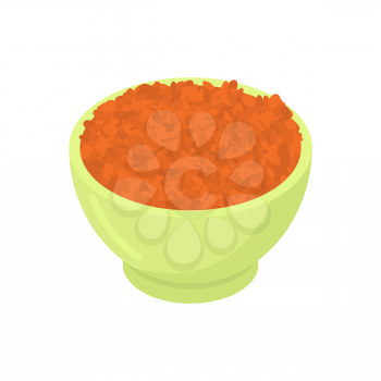 Bowl of red lentils cereal isolated. Healthy food for breakfast. Vector illustration