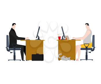 Freelancer and manager in business office. Work at home and working in job. Vector illustration
 