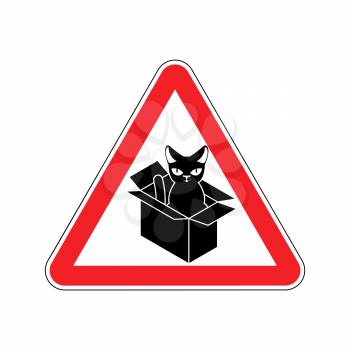 Attention cat in box. Forbidden home pet in box. Caution sign
