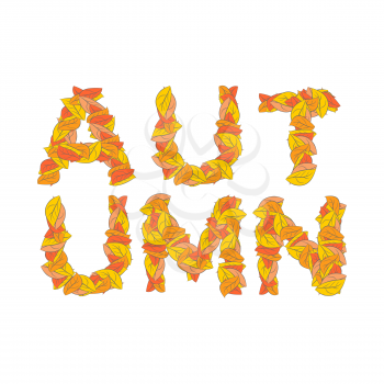Autumn lettering. Yellow leaves of ABC. autumnal alphabet. Letters of fallen leaves