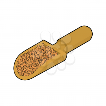 Wheat in wooden scoop isolated. Groats in wood shovel. Grain on white background. Vector illustration
