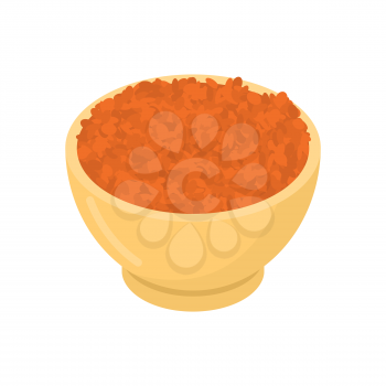 Red lentils in wooden bowl isolated. Groats in wood dish. Grain on white background. Vector illustration
