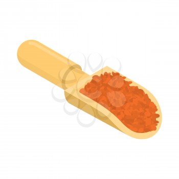 Red lentils in wooden scoop isolated. Groats in wood shovel. Grain on white background. Vector illustration
