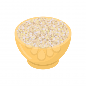 Barley grits in wooden bowl isolated. Groats in wood dish. Grain on white background. Vector illustration
