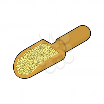 Cuscus in wooden scoop isolated. Groats in wood shovel. Grain on white background. Vector illustration
