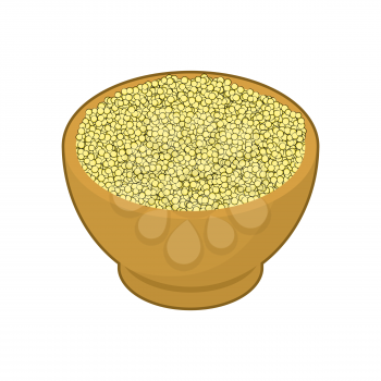Cuscus in wooden bowl isolated. Groats in wood dish. Grain on white background. Vector illustration
