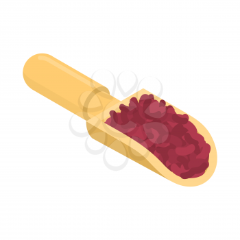 Red beans in wooden scoop isolated. Groats in wood shovel. Grain on white background. Vector illustration
