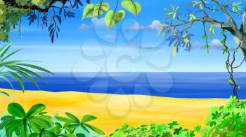 Digital painting of the Tropical Beach. Idyllic sea view