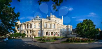 Odessa National Academic Theater of Opera and Ballet in Ukraine. Panoramic view in a summer morning