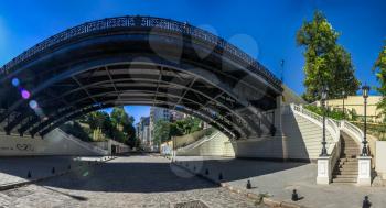 ODESSA, UKRAINE - 08.14.2018. Restored old Kotzebu or Police bridge in a centre of Odessa city, Ukraine