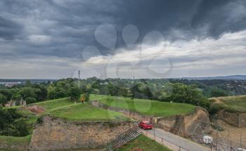 Panoramic View of the  Petrovaradin Fortress in Novi Sad, Serbia in a cloudy summer day