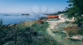 Ochakov, Ukraine - 09.22.2018. Coastline and beaches in Ochakov town in Nikolayev province of Ukraine on the Black Sea coast.