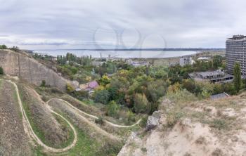 The old wall and the descent to the salt estuary Kuyalnik in Odessa, Ukraine