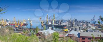 Panoramic  view of cargo port and container terminal in Odessa, Ukraine