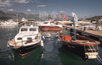 Budva, Montenegro - 07.10.2018.  Boats and Yachts in the Dukley Marina on a sunny summer day