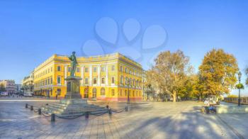 Odessa, Ukraine - 09.11.2018. Golden autumn morning on Primorsky Boulevard in Odessa, Ukraine. HDR panoramic view