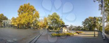 Odessa, Ukraine - 09.11.2018. Early autumn morning on Primorsky Boulevard in Odessa, Ukraine. Panoramic view