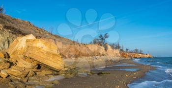 Sunny autumn day on the seashore near the village of Fontanka, Odessa region, Ukraine