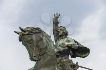 Tiraspol, Moldova - 03.10.2019. Equestrian statue to the russian commander Alexander Suvorov near the Dniester River in the city of Tiraspol, Transnistria, Moldova