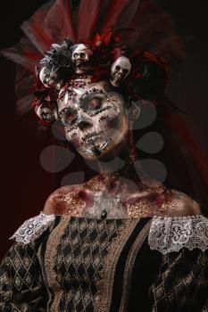 Santa Muerte Halloween Young Girl with creative scull Makeup