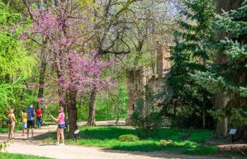 Askania-Nova, Ukraine - 04.28.2019. Old water tower building in Askania Nova Arboretum in Ukraine.