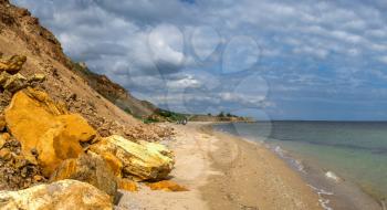 Natural Shell rocks and stones  on the coast of Odessa in Ukraine on a sunny spring day
