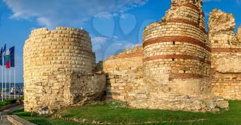 Nesebar, Bulgaria – 07.09.2019. Fortress walls on the promenade of Nesebar, Bulgaria, on a sunny summer day