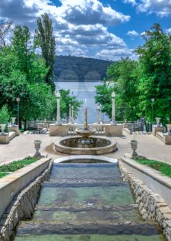 Chisinau, Moldova – 06.28.2019. Fountains and the cascading stairs near the Valea Morilor Lake in Chisinau, Moldova, on a sunny summer day