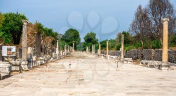 Ephesus, Turkey – 07.17.2019. Harbor or Arcadian Street in antique Ephesus on a sunny summer day